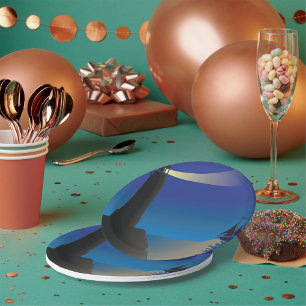 Lighthouse and Sailboat at Night Moonlit Ocean Paper Plates