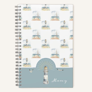 Lighthouse and Sailboat Dream Beach Notebook