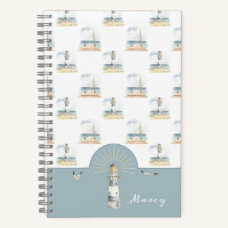 Lighthouse and Sailboat Dream Beach Notebook