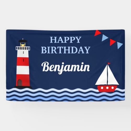 Lighthouse and Sailboat Nautical Birthday Party Banner