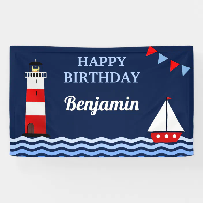 Blue & White Nautical Boat Personalised Birthday Bunting Party Banner 
