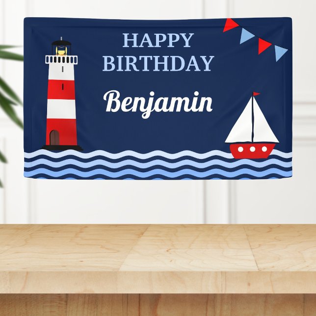 Lighthouse and Sailboat Nautical Birthday Party Banner (Creator Uploaded)