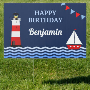 Lighthouse and Sailboat Nautical Birthday Party Sign