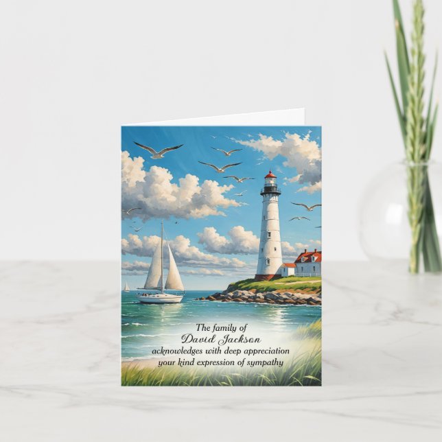 Lighthouse and Sailboat Sympathy Thank You Card (Front)