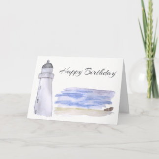 Lighthouse and Sea Watercolor Pencil Art Birthday  Card