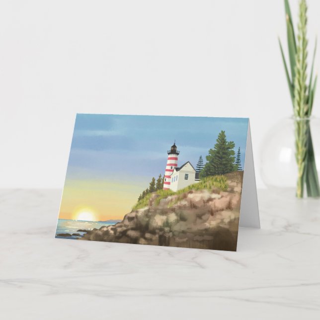 Lighthouse and Sunset Blank Card (Front)