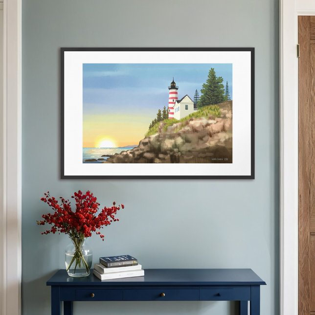 Lighthouse and Sunset Extra Large Framed Art (Creator Uploaded)