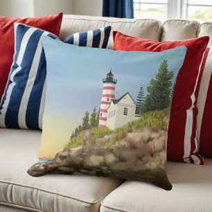 Lighthouse and Sunset Throw Pillow
