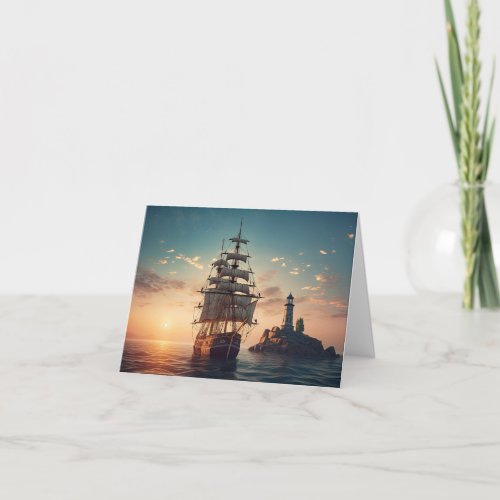 Lighthouse and Tall Ship Note Card