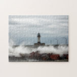 Lighthouse and Waves Duluth Minnesota Jigsaw Puz Puzzle<br><div class="desc">A photo of the lighthouse during a windstorm in Duluth Minnesota</div>