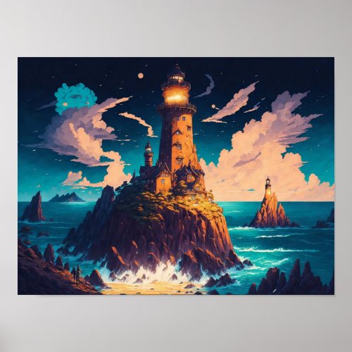 Lighthouse Anime Fantasy Style Poster