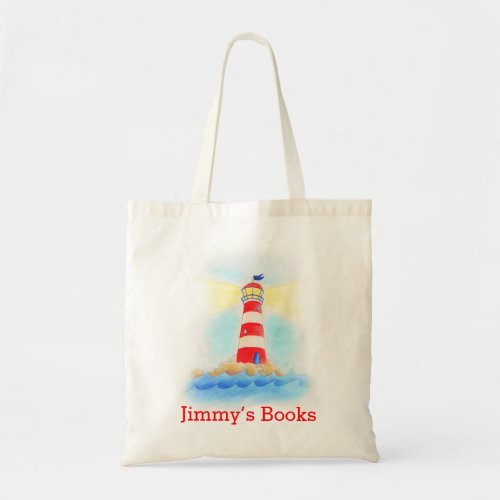 Lighthouse art kids named id library tote bag