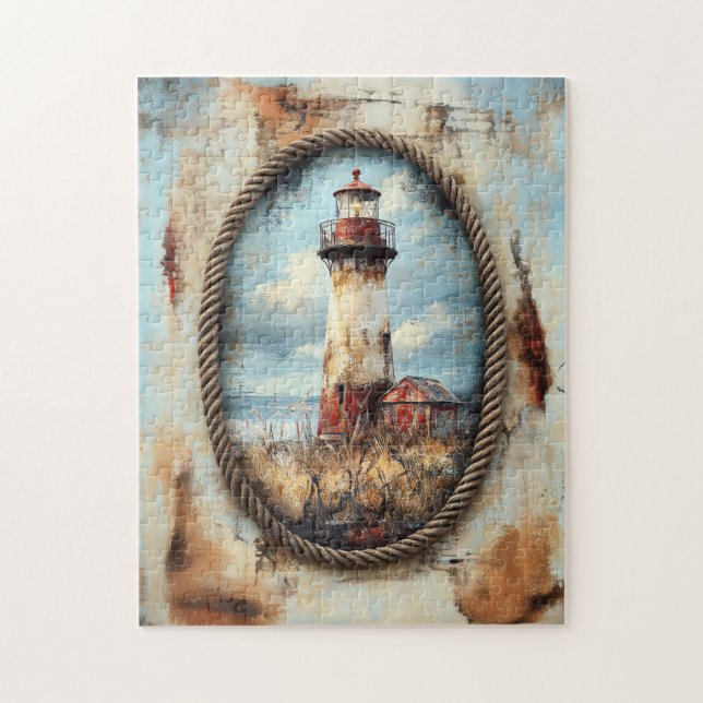 Lighthouse Art with Rope Border Jigsaw Puzzle (Vertical)