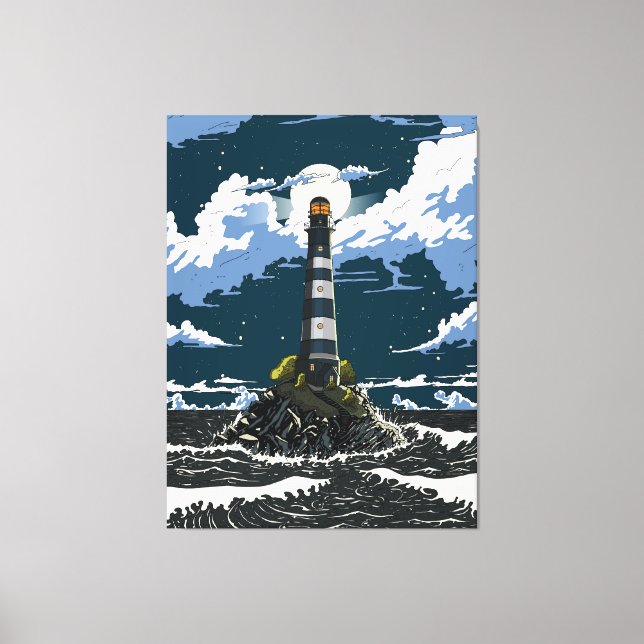 Lighthouse At Night Canvas Print (Front)