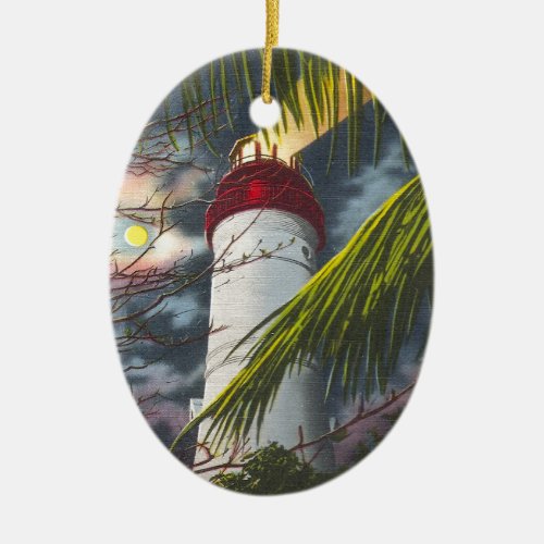 Lighthouse at night Key West Florida Ceramic Ornament