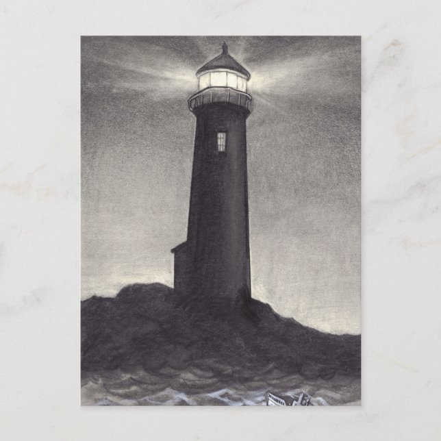 Lighthouse at night shining a navigation light postcard (Front)
