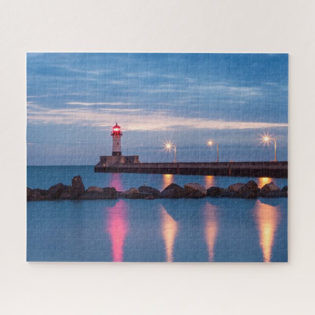 Lighthouse at sunrise photo puzzle (Horizontal)
