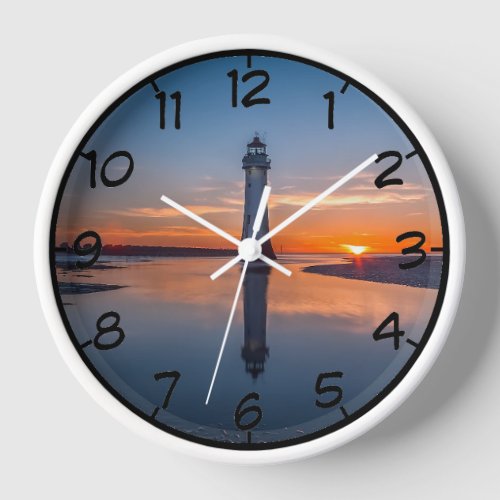 Lighthouse At Sunrise Wall Clock