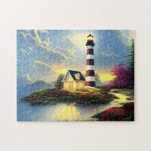 Lighthouse at Sunset Beautiful Beach Landscape  Jigsaw Puzzle