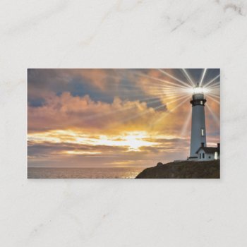 Lighthouse At Sunset Business Card by KraftyKays at Zazzle