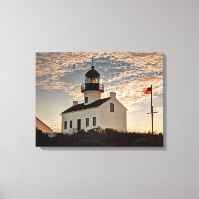 Lighthouse at sunset, California Canvas Print (Front)