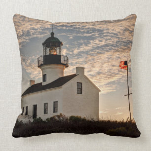 Lighthouse at sunset, California Throw Pillow