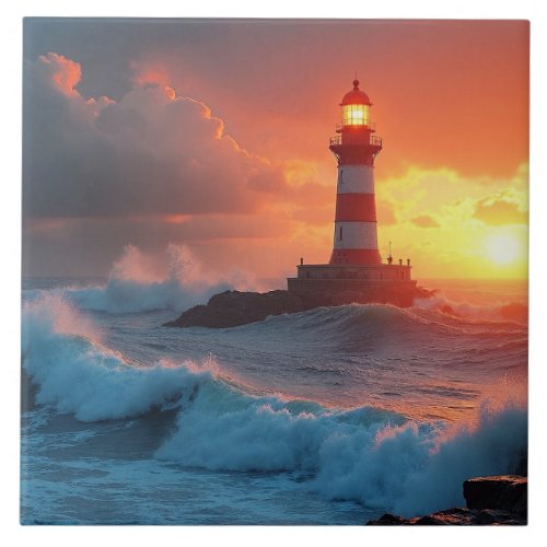 Lighthouse at Sunset Ceramic Tile
