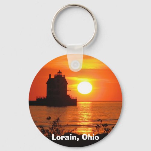 Lighthouse at sunset keychain