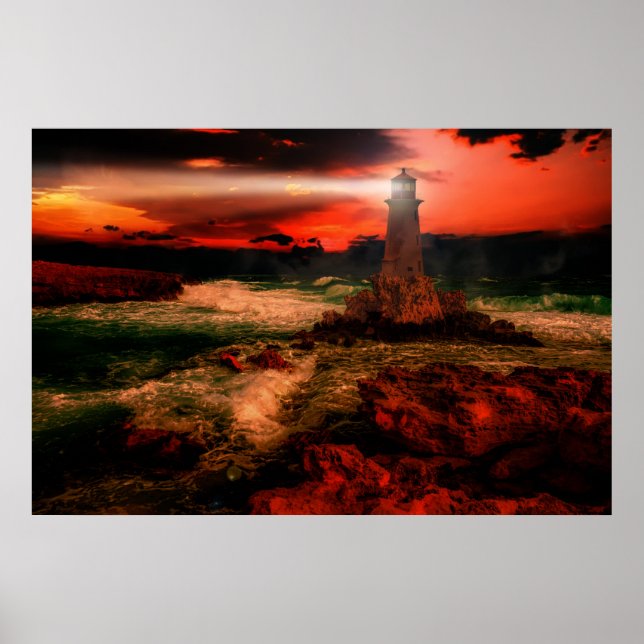 Lighthouse At Sunset Poster (Front)