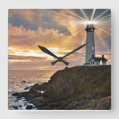 Lighthouse at Sunset Square Wall Clock