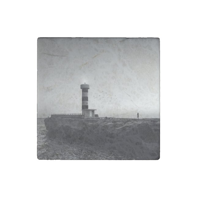 Lighthouse at Sunset Stone Magnet (Front)