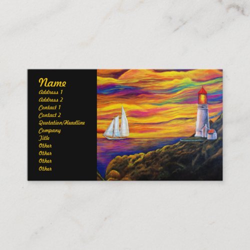 Lighthouse at Sunset with Sailboat Business Card Templates