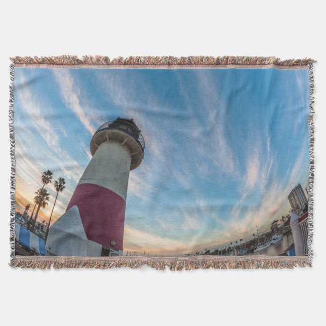 Lighthouse at the Oceanside Harbor Throw Blanket (Front)