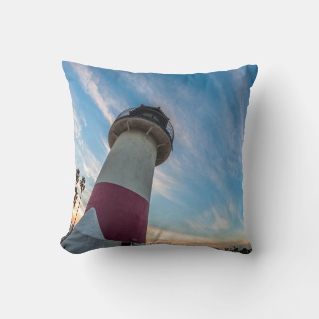 Lighthouse at the Oceanside Harbor Throw Pillow (Front)