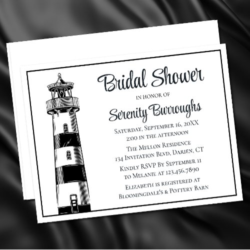 Lighthouse Beach Black Nautical Bridal Shower Invitation