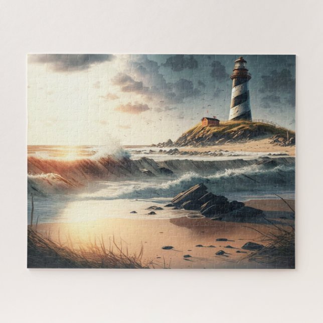 Lighthouse, Beach, Ocean, Waves Jigsaw Puzzle (Horizontal)