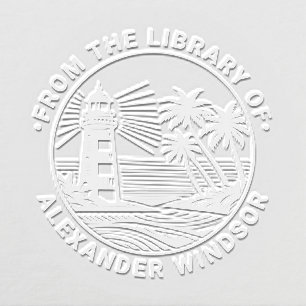 Lighthouse Beach Palm Trees Library Book Name Embosser