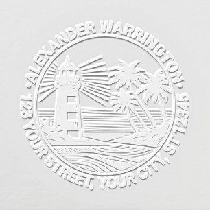 Lighthouse Beach Palm Trees Name Ret Address Embosser