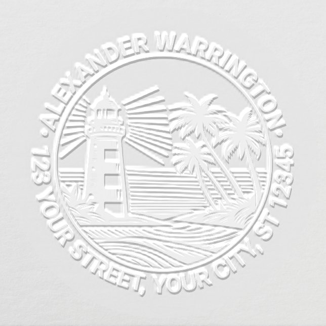 Lighthouse Beach Palm Trees Name Ret Address Embosser (Design)