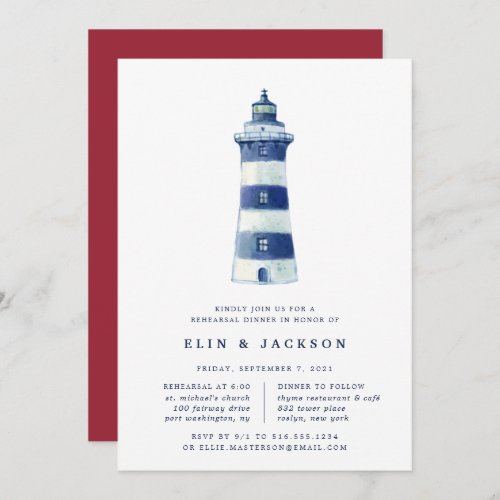 Lighthouse Beach  Rehearsal Dinner Invitation