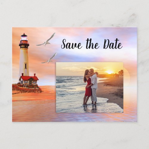 Lighthouse Beach Save The Date Photo Card