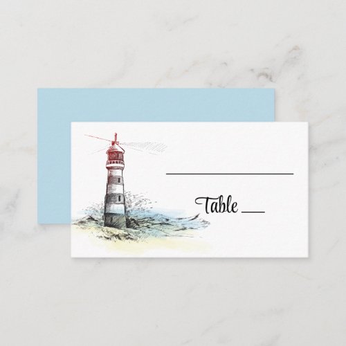 Lighthouse Beach Summer Blue Nautical Wedding  Place Card