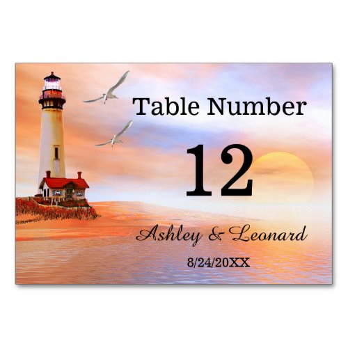 Lighthouse Beach Wedding Table Number Card