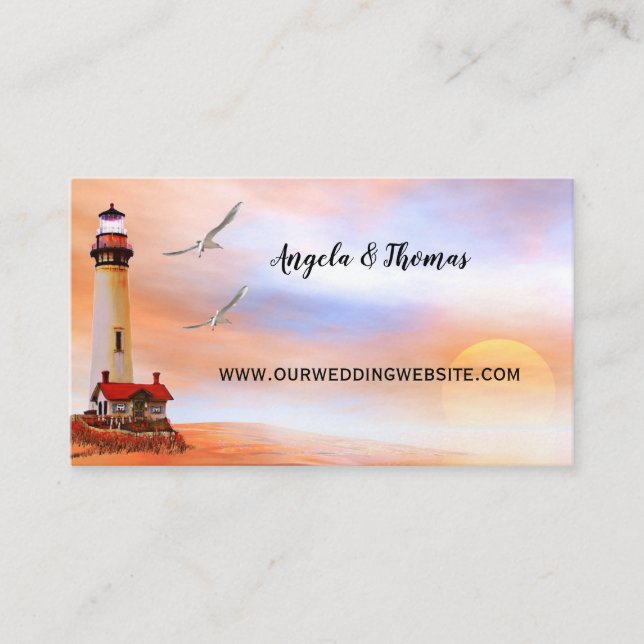 Lighthouse Beach Wedding Website Business Card (Front)