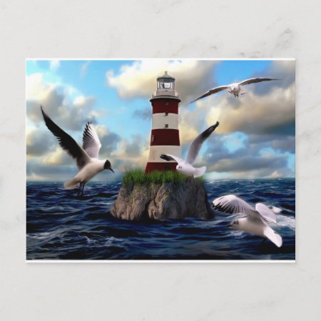 Lighthouse Birds Flying Postcard
