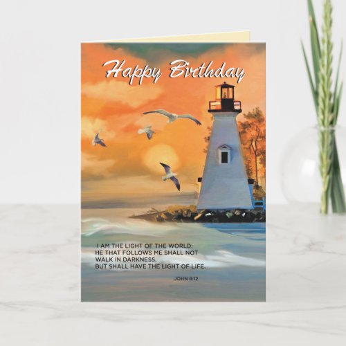 Lighthouse Birthday Golden Sky Religious Card