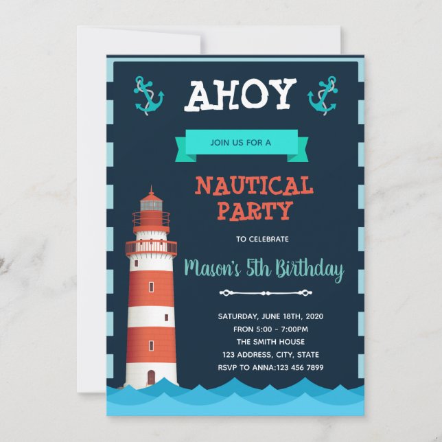 Lighthouse birthday party invitation (Front)