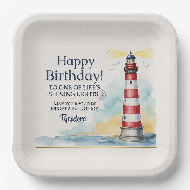 Lighthouse Birthday Shining Light Paper Plates (Front)