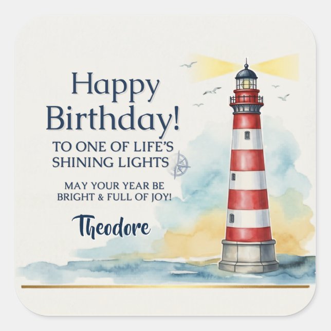Lighthouse Birthday Shining Light Square Sticker (Front)