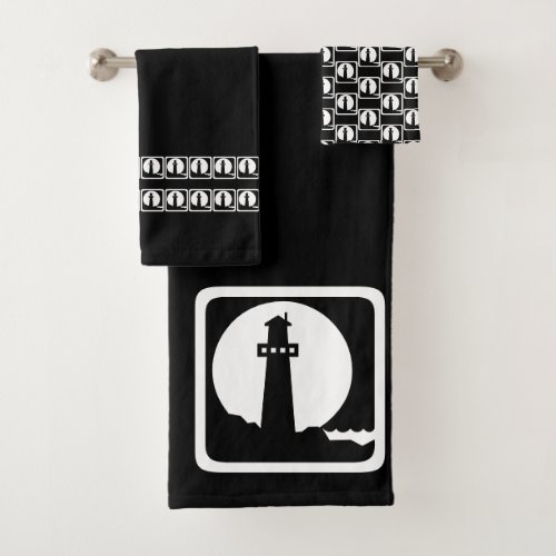 Lighthouse Black and white coastal deco Bath Towel Set